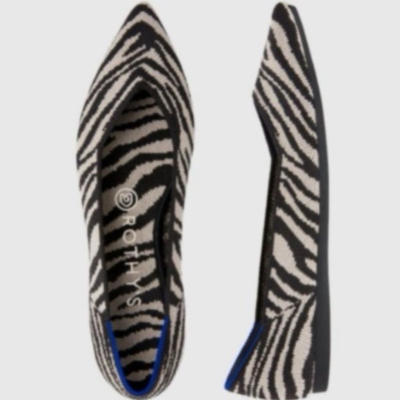 Rothys Zebra The Point Flats Black Size 7.5 - Picture 1 of 9